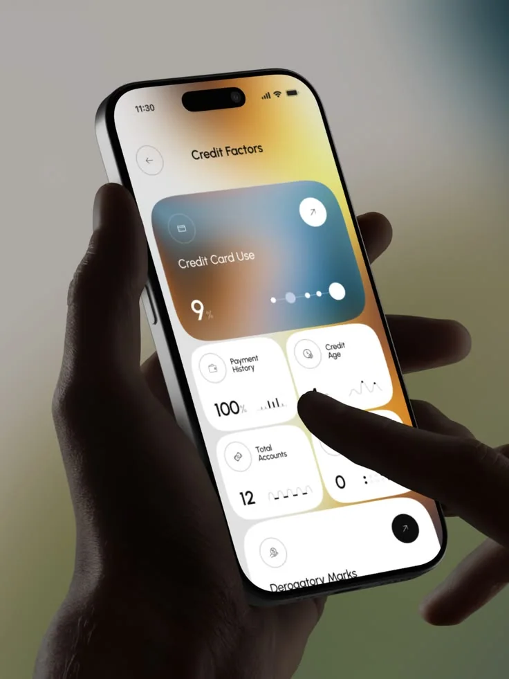 Mobile app dashboard displayed on a phone held in a hand
