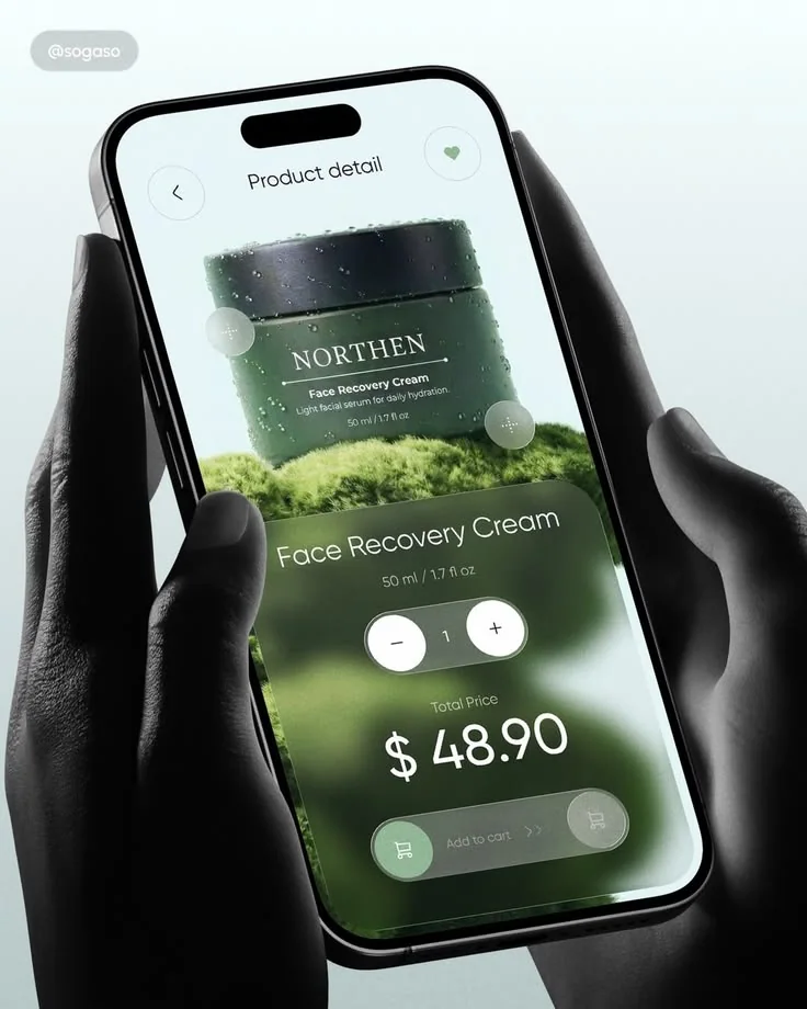 Skincare product detail app displayed on a phone