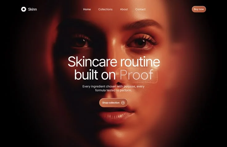 Skincare website with a full-screen editorial portrait
